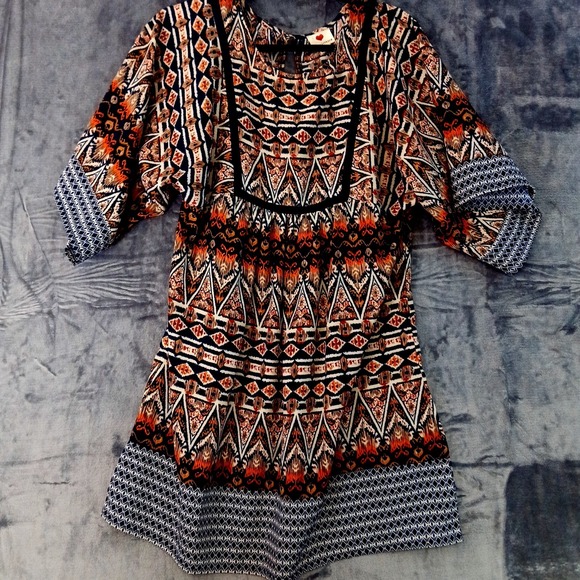 one clothing Tops - One Clothing Dress Womens Medium Multicolor Boho Ethnic Ikat Festival Tunic Top